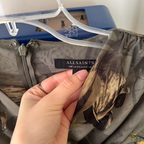 ALLSAINTS Hanako Floral Mesh Top Olive Green - Picture 10 of 11